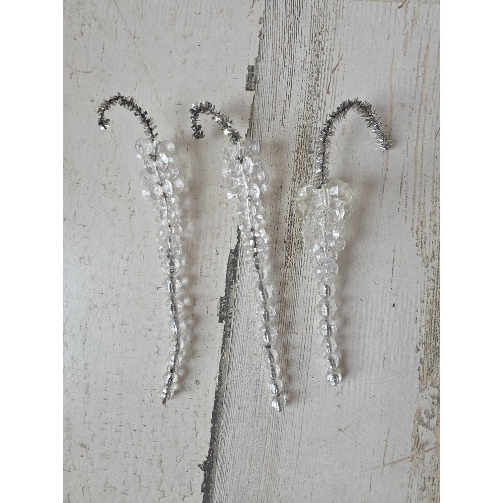 Vintage beaded icicle tinsel ornament Xmas tree
